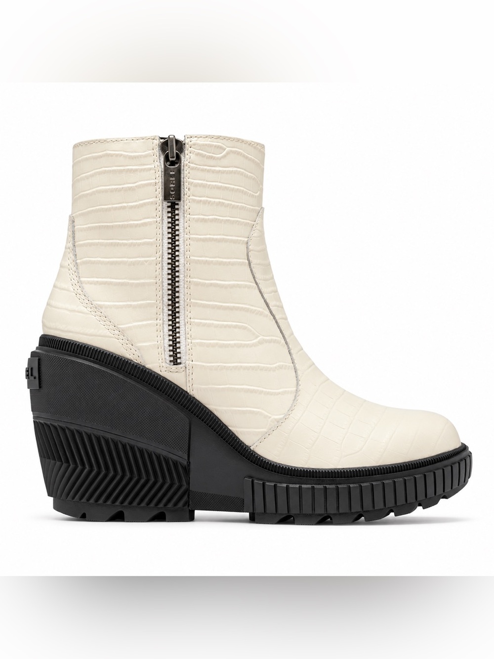 Sorel Ona Ave Zip Women's Cream Croc-Embossed Zip Ankle Boot - Picture 3 of 7